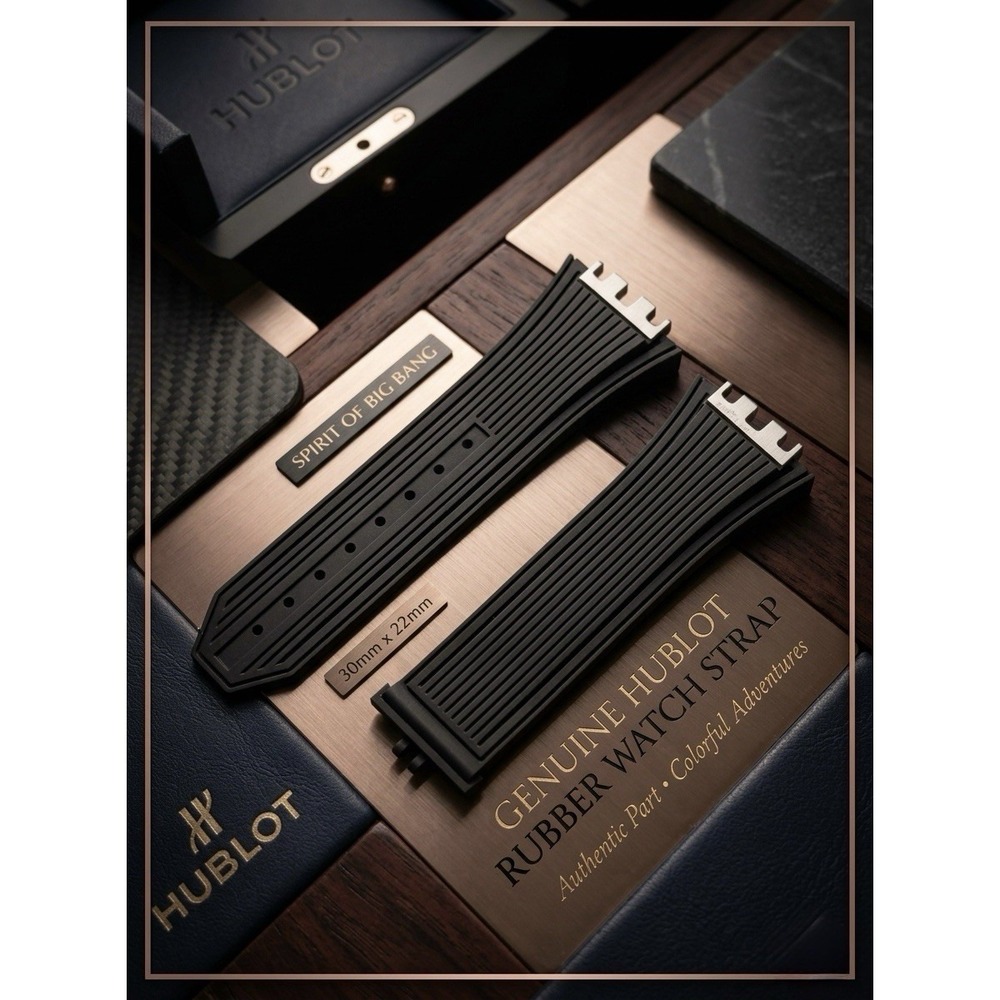 Hublot Spirit of Big Bang 30mm x 22mm Black Lined Rubber Watch Strap Authentic